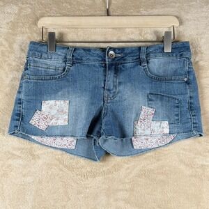 L.e.i. Ashley Lowrise Junior Denim Shorts Floral Patchwork Boho Festival Size‎ 7